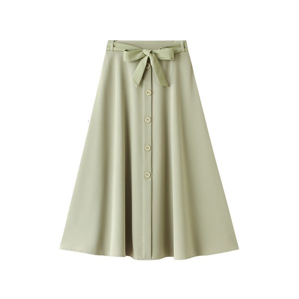 

skirts women spring pure color midi boho high waist with bowtie belt design a-line femme faldas jupe saia 0vvu, Black