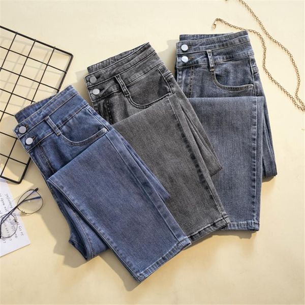 

women's jeans gowyimmes 2021 slim women high waist harem pant big size vintage blue elastic denim pants trousers outwear 1068