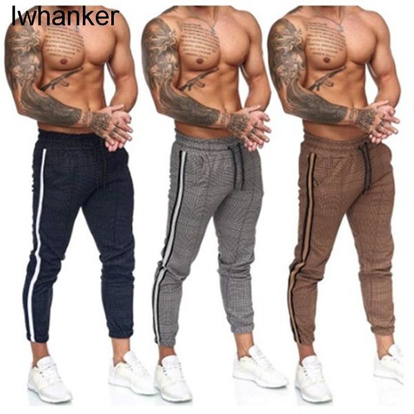 

men's jeans casual slim print plaid pencil pants / leggings, Blue