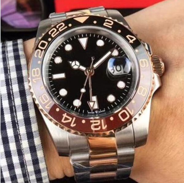 

lotus_flower mens super bp factory watch v2 eta 40mm gmt batman ceramic 18k gold cal.2813 movement automatic watches r45, Slivery;brown