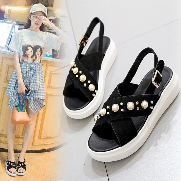 

sandals sandal women summer 2021 platform shoes korean version versatile casual pearl, Black