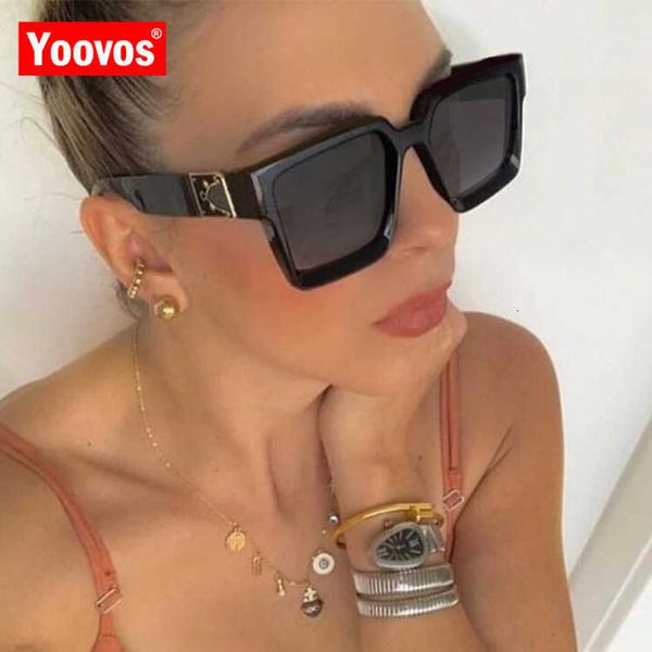 

sun glasses yoovos vintage sunglasses women 2021 square brand designer luxury mirror retro female oculos, White;black