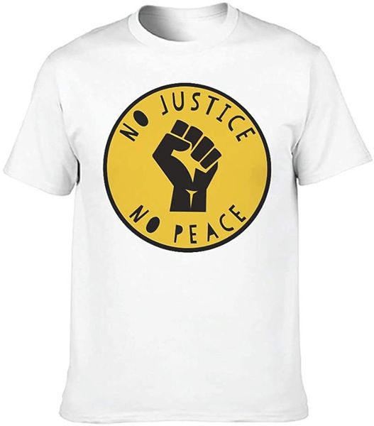 

men's t-shirts vintage yellow no justice peace hand printed t shirt for men dry-fit funny summer tees, White;black