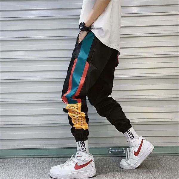 

hip hop streetwear joggers casual women pant cargo trousers high street elastic waist harem man, Black