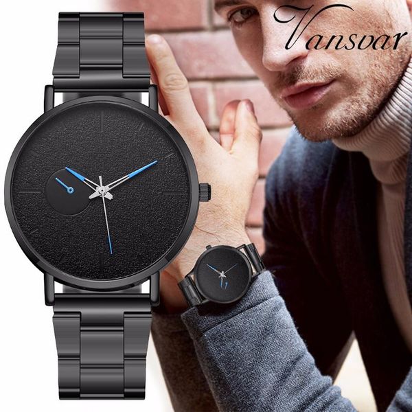 

wristwatches fashion men stainless steel sport watches casual luxury quartz watch men's vansvar clock relogio masculino, Slivery;brown