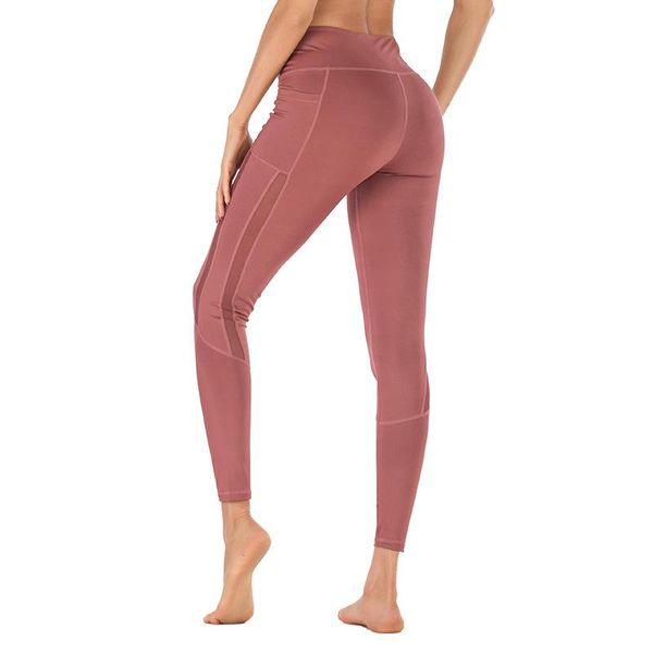 

2019 new women's fitness sports leggings mesh stitching mobile phone pocket yoga pants tight fitness pants, White;black