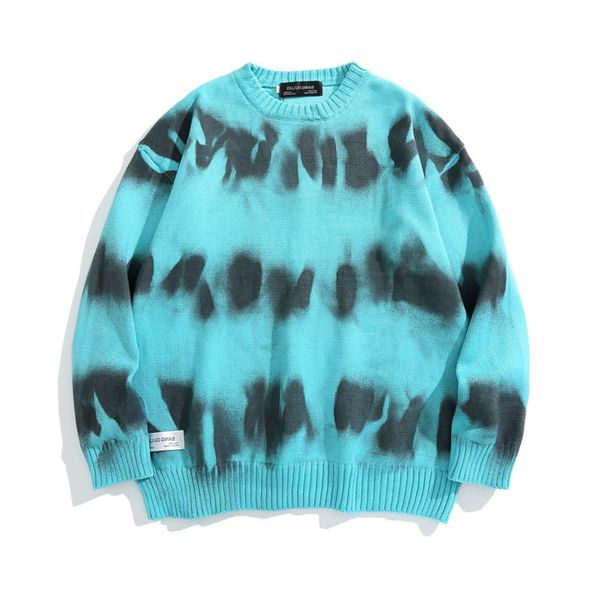 

designer men's crew neck knitted jumper sweaters streetwear tie-dye hip hop harajuku pullover knitwear fashion knit outwear male 5993, White;black