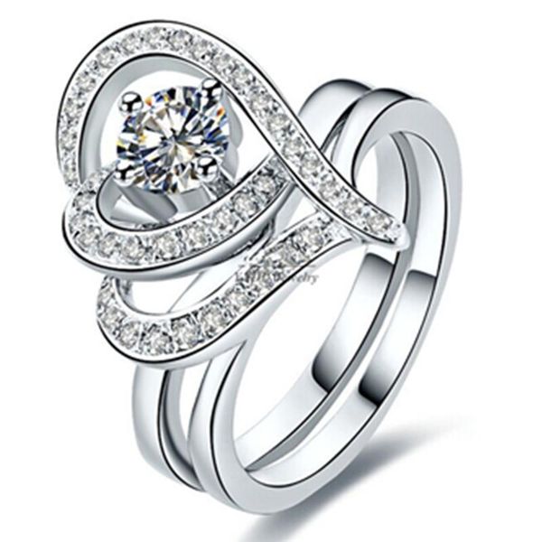 

cluster rings sterling silver jewelry 0.5ct heart retro synthetic nscd set engagement for women 750 white gold cover ring, Golden;silver