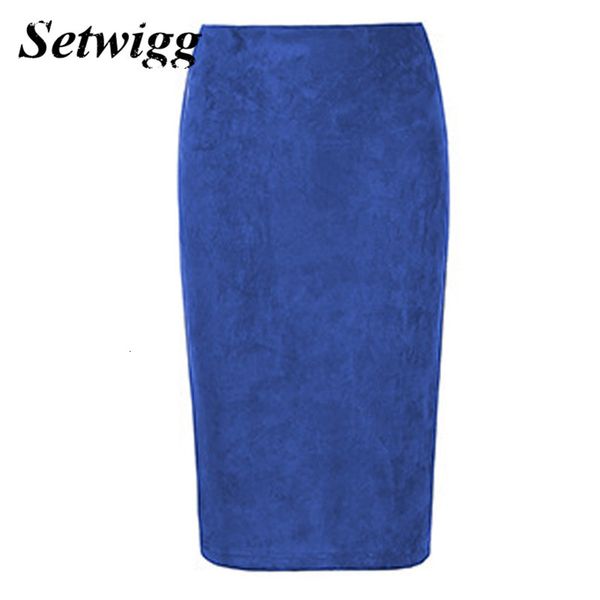 

skirts ladies faux pencil solid high waist veet suede back split boydcon midi skirts saias 6 colors sg568, Black