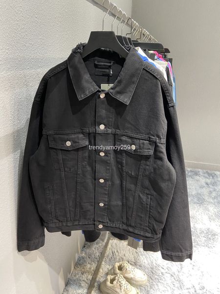 

women's jackets autumn and winter high version b cola wave embroidery worn out heavy industry loose br men's women's denim ja, Black;brown