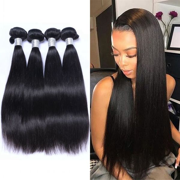 

indian human hair extensions straight 3/4 pieces natural color weave bundles 8 - 26 inch, Black
