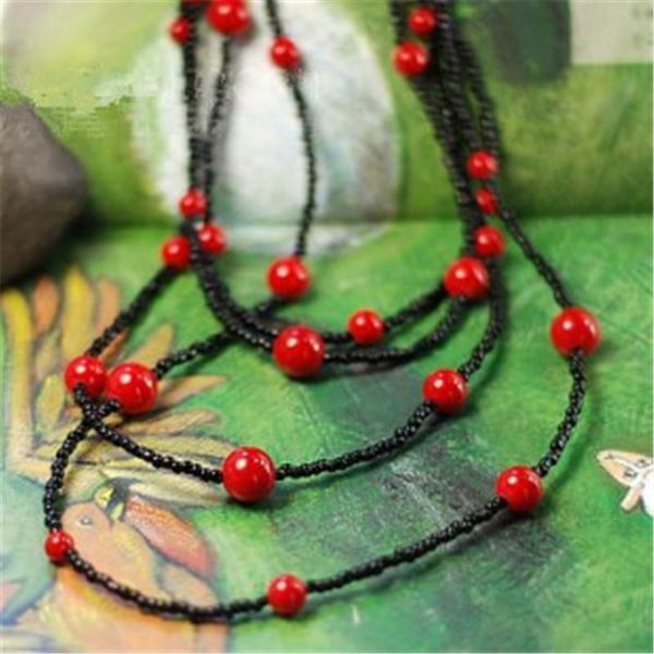 

elegant beautiful three-use red/white/blue beads simple multilayer long chain sweater fashion necklace bohemian ethnic jewelry chains, Silver