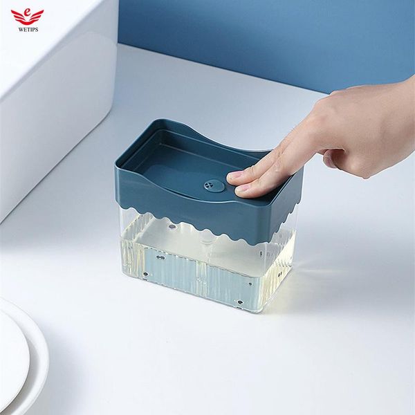 

wetips 2 in 1 sponge rack soap dispenser dishwashing transpare kitchen pump with holder cleaning liquid