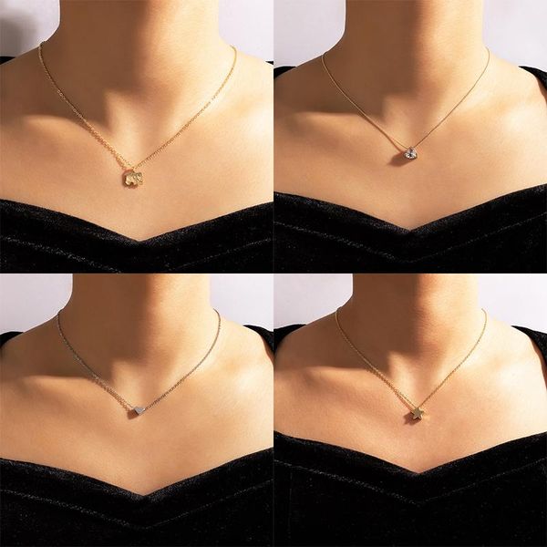 

pendant necklaces bohemia crescent star flowers necklace for women simple heart elephant metal alloy female jewelry collar, Silver