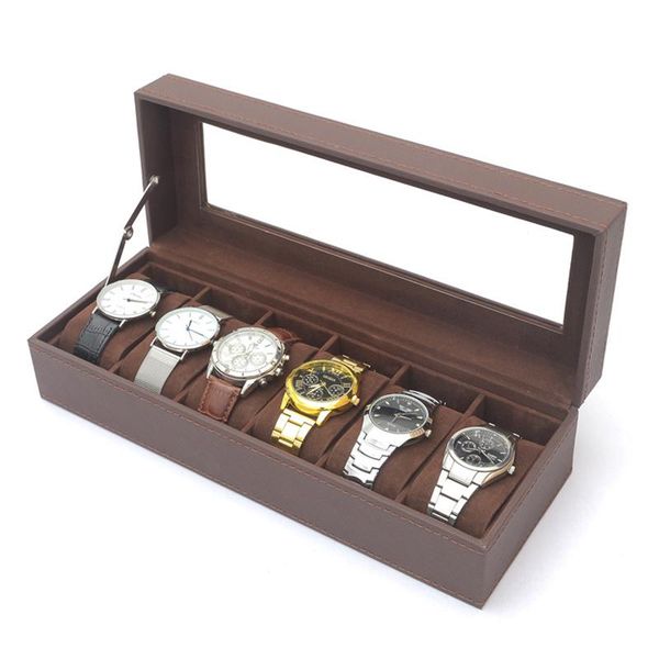 

watch boxes & cases 6 slots luxury fashion men home black color pu leather box storage for watches 200803-38, Black;blue