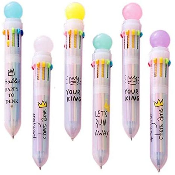 

10-in-1 shuttle pens retractable multi colored ballpoint pen 0.5mm ten colors ink office school supplies students children gift, Blue;orange