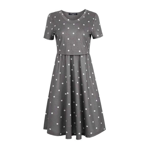 

arrivalshort-sleeve polka dots maternity nursing dress 210528, White