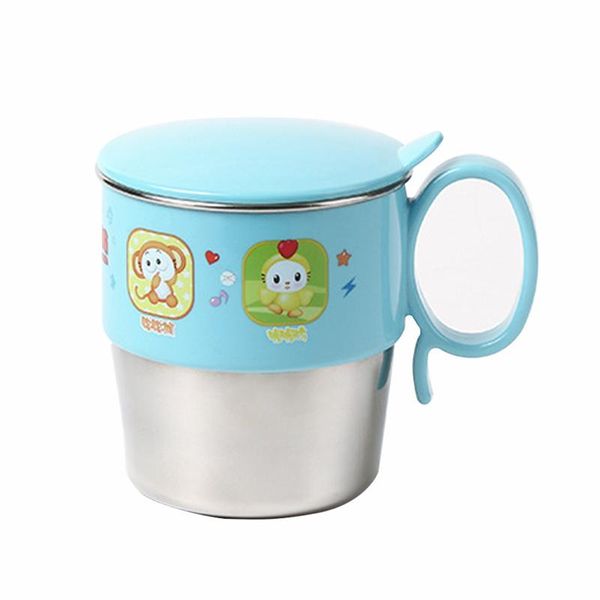 

water bottles cartoon animal cute child mug kids drinking cup anti scalding stainless steel universal toddler easy clean milk with lid durab