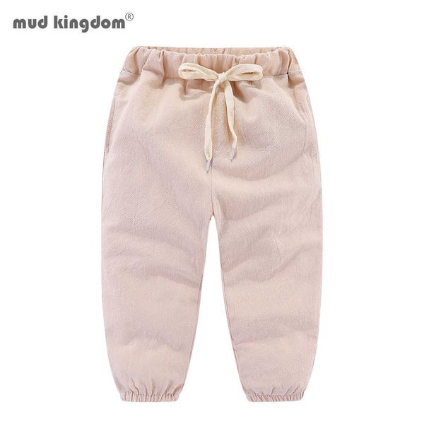 Mudkingdom Pantaloni alla caviglia per bambini in lino tinta unita per neonati Pantaloni casual 210615