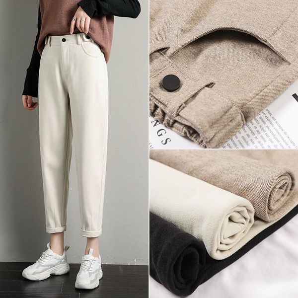 

women's pants & capris 2021 autumn woolen women winter wear casual female fashion harem lady trousers black beige khaki korean pant, Black;white