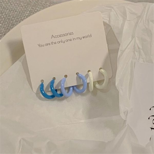 

hoop & huggie aomu 3pcs/set s925 simple cute blue white resin earrings smooth irregular geometric small for women gifts jewelry, Golden;silver