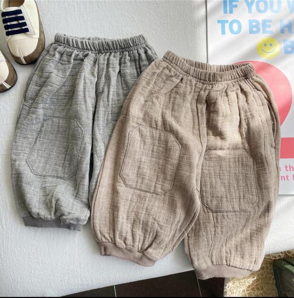 

trousers 2021 girls boys long pants cotton linen autumn cool kids, Blue