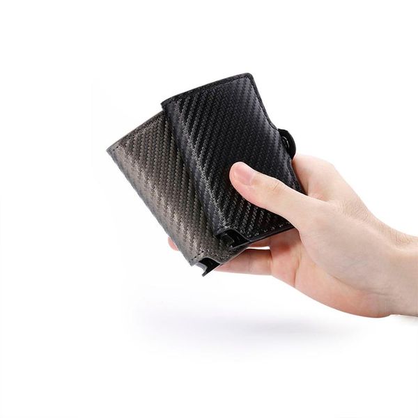 

card holders casekey metal holder carbon id men and women anti rfid protection multi-function wallet, Brown;gray