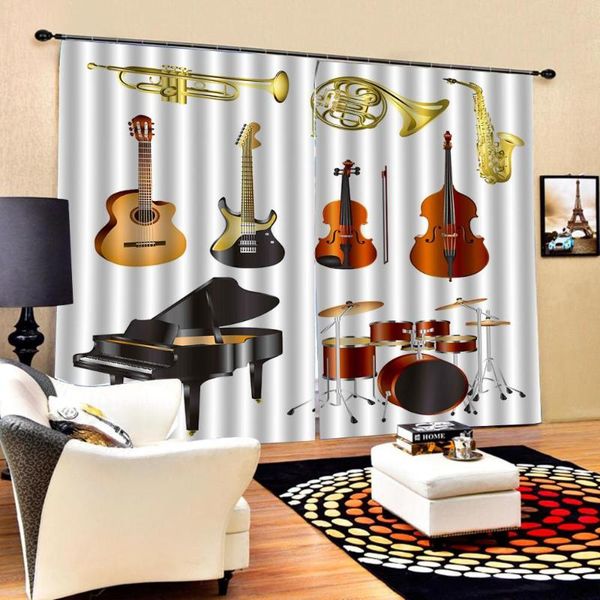 

curtain & drapes modern instrument piano drum guitar large window for living room bedroom polyester fabric blackout sets