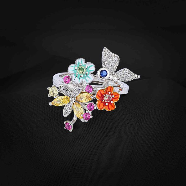 

ring creative design sense personalized fashion dragonfly female s925 sterling silver enamel flower index finger