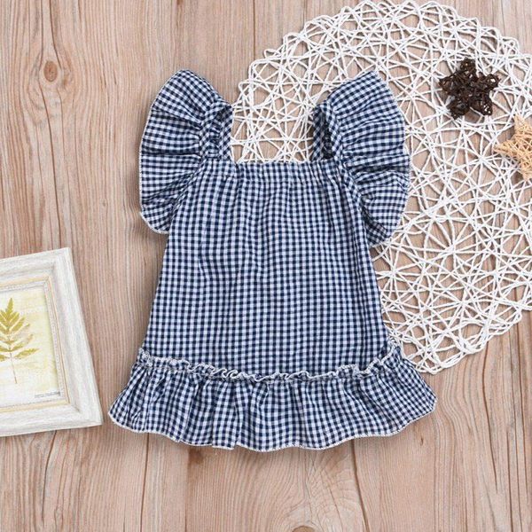 

girl's dresses fashion summer casual baby girls plaid print backless dress cotton kids toddler flare sleeve sundress party home soft, Red;yellow