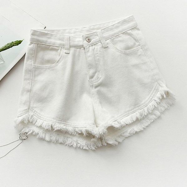 

women's shorts ripped frayed edge denim women bottoms female high waist jeans pockets white, White;black