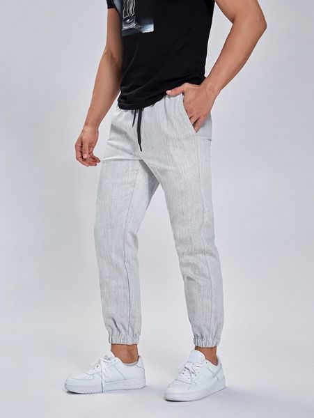 

men drawstring waist tapered pants g8c2#, Black