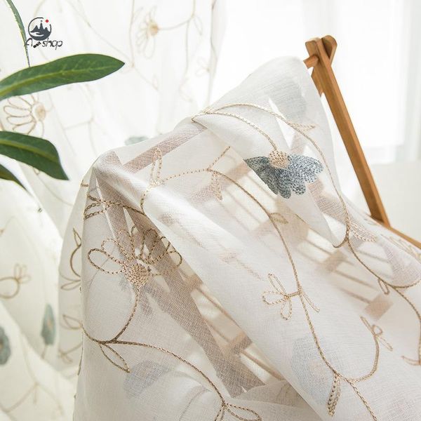 

curtain & drapes as pastoral fresh embroidered warm literary flower cotton and linen translucent for living dining room bedroom