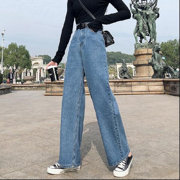 

plus size high waist womens jeans wide leg straight loose long s  l xl 2xl 3xl 4xl 5xl, Blue