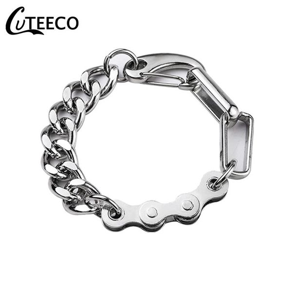 

charm bracelets cuteeco punk stainless steel men's bracelet simple personality rapper silver color chain fashion mens jewelry, Golden;silver