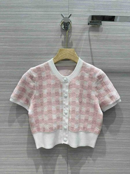 

women's knits & tees sweet plaid cardigan for women summer 2021 knitted blended short sleeve single breasted slim, White