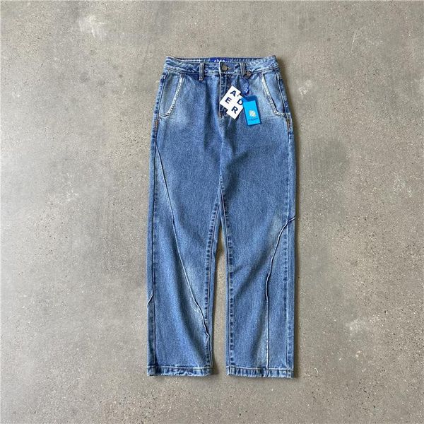 

men's jeans ader error 21ss high waist trousers light blue qualit adererror washed distressed casual men women straight-leg pants