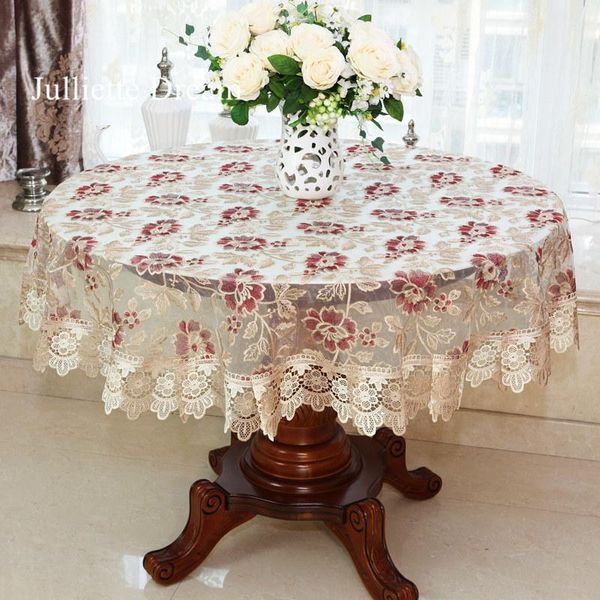 

table cloth lace tablecloth pastoral round dining cloths home embroidery wedding decoration cover rose gold