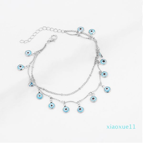 

summer beach metal eye double-layer water drop anklet, Red;blue