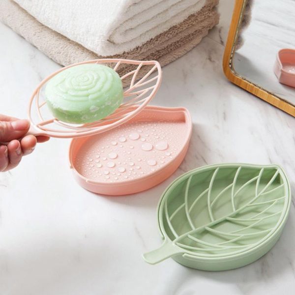 

soap dishes storage shelf drain rack leaf shape plastic dish non-slip holder toilet bathroom tray shower gadgets