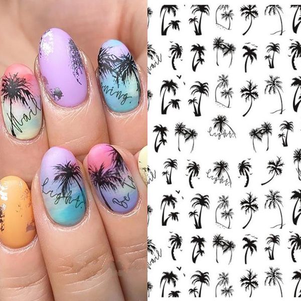 

sheet 3d applique stickers water transfer nail summer art manicure decals sticker decoration1, Black