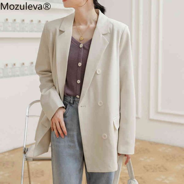 

spring female chic han edition blazer full solid double breasted womens s white women 210427, White;black