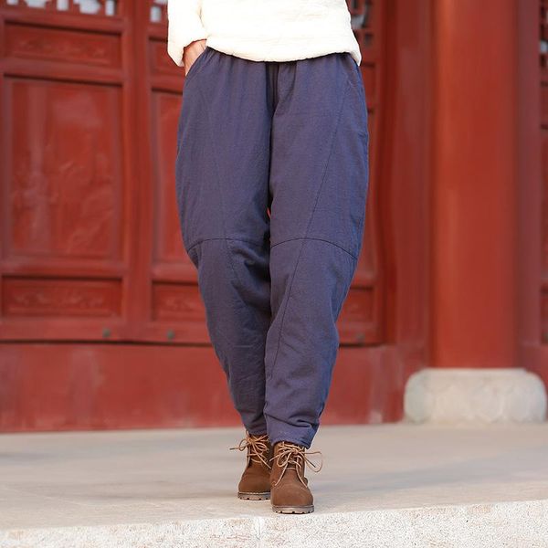 

women's pants & capris yoyikamomo women winter thick big size 2021 retro elastic waist casual loose harem warm trousers, Black;white