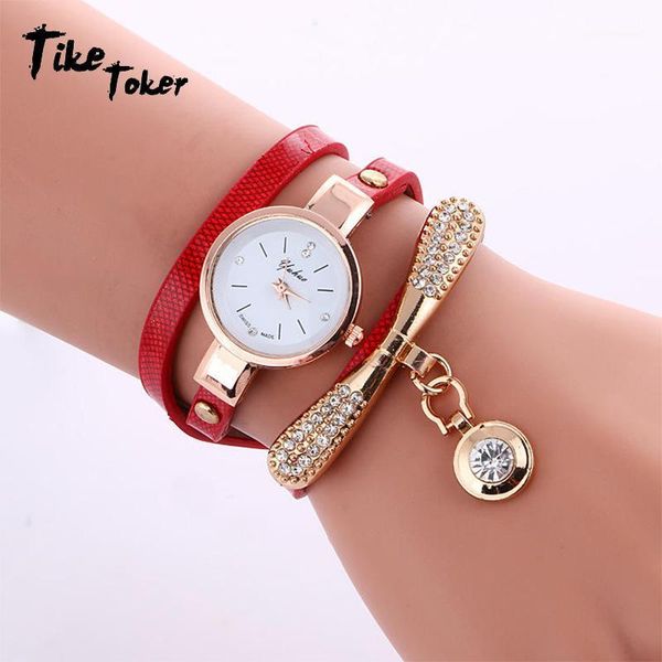 

wristwatches tike toker,women watches fashion casual bracelet watch women relogio leather rhinestone analog quartz clock female montre, Slivery;brown