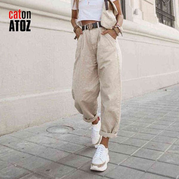 

catonatoz 2248 khaki female cargo pants high waist harem loose jeans plus size trousers woman casual streetwear mom 211129, Blue