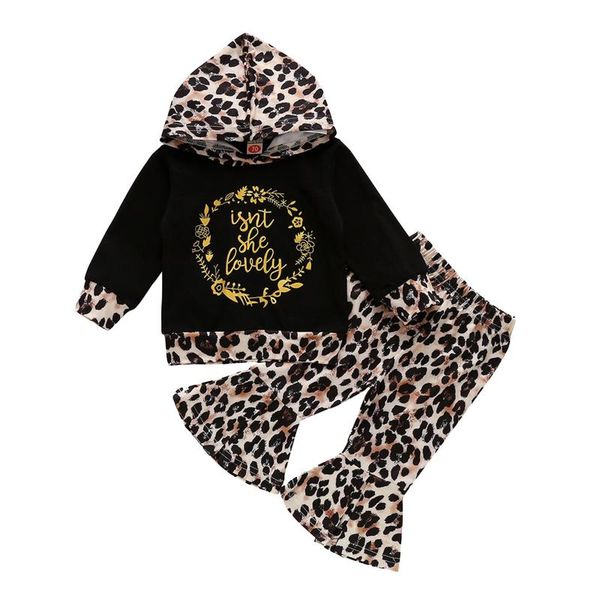 

clothing sets 0-18m born infant baby girls clothes leopard print hoodie long sleeve +bell-bottoms pants set isn't she lovely, White