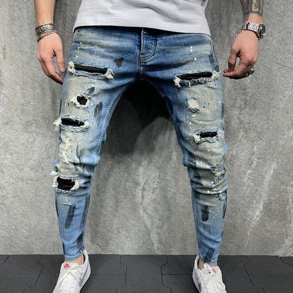 

men's jeans classic men casual high waist skinny denim long pants comfortable trousers slim fit brand streetwear man pencil, Blue