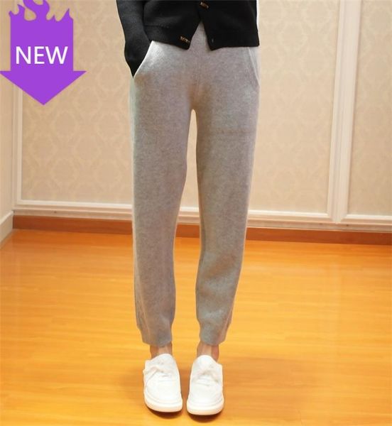 

female elastic cashmere casual pants women grey fashion ribbed women's autumn and winter trendy warm leggings & capris, Black;white
