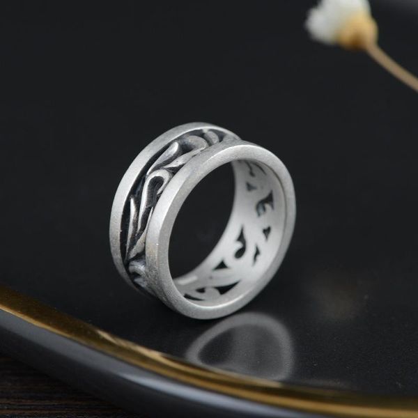 

silver ring for women men jewelry 100% original pure s990 sterling rings hollow patter cluster, Golden;silver