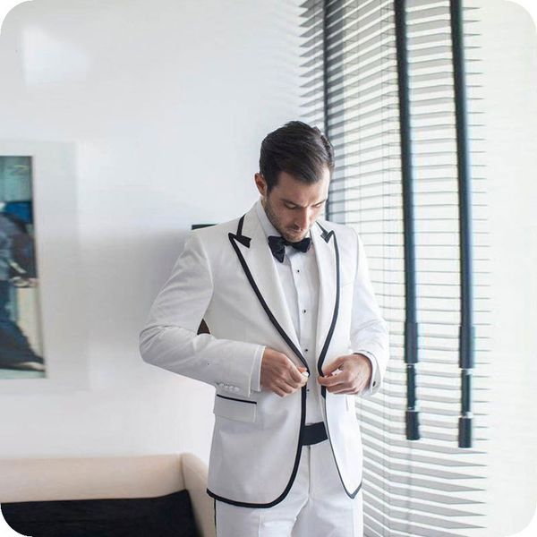 

men's suits & blazers custom made white wedding for men black shawl lapel slim fit groom tuxedo man blazer jacket pants 2piece cos, White;black